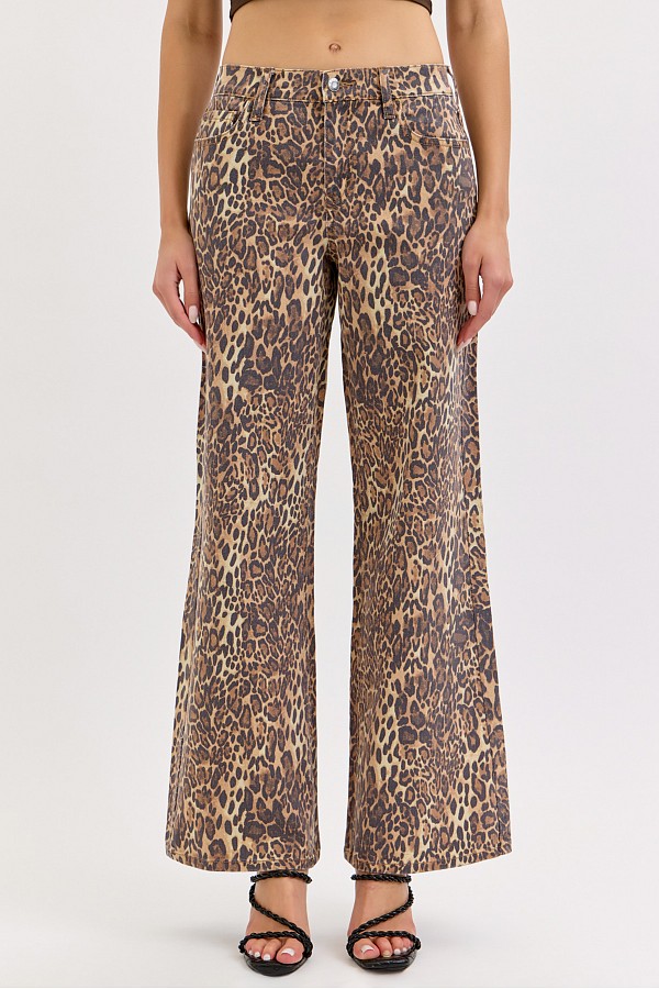 Leopard Mid Rise Wide Leg